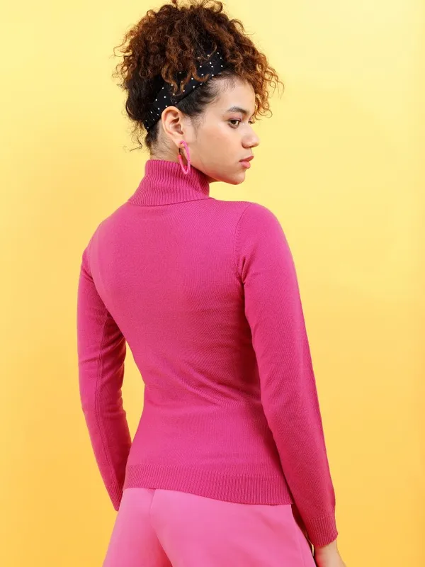  Tokyo Talkies Women Pink Turtle Neck Sweaters