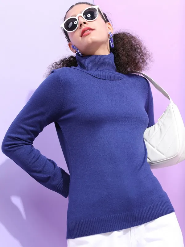  Tokyo Talkies Women Navy Blue Turtle Neck Sweaters