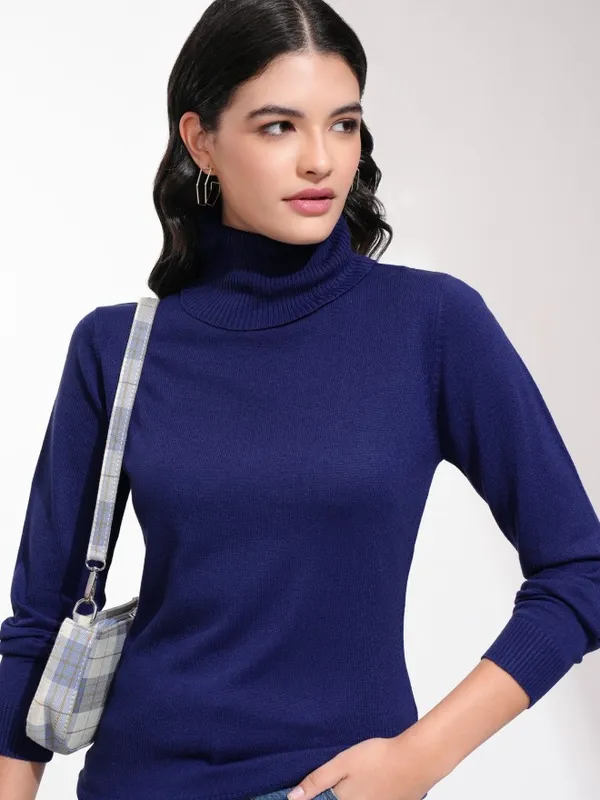  Tokyo Talkies Women Navy Blue Turtle Neck Sweaters