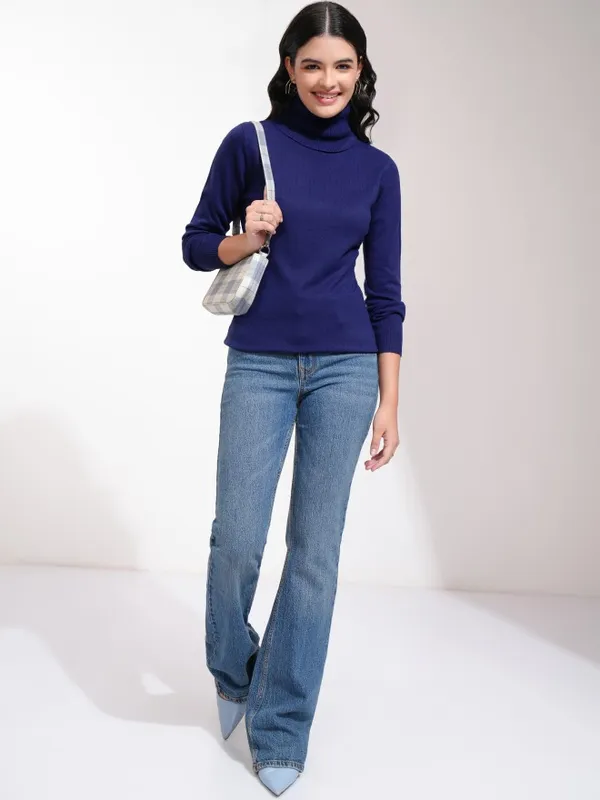  Tokyo Talkies Women Navy Blue Turtle Neck Sweaters