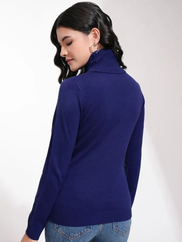  Tokyo Talkies Women Navy Blue Turtle Neck Sweaters
