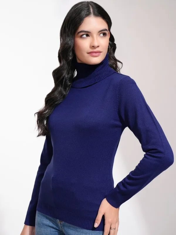  Tokyo Talkies Women Navy Blue Turtle Neck Sweaters