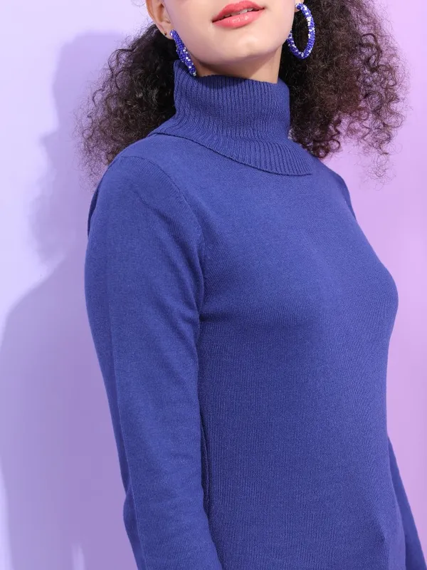  Tokyo Talkies Women Navy Blue Turtle Neck Sweaters