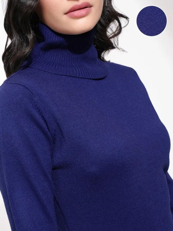  Tokyo Talkies Women Navy Blue Turtle Neck Sweaters