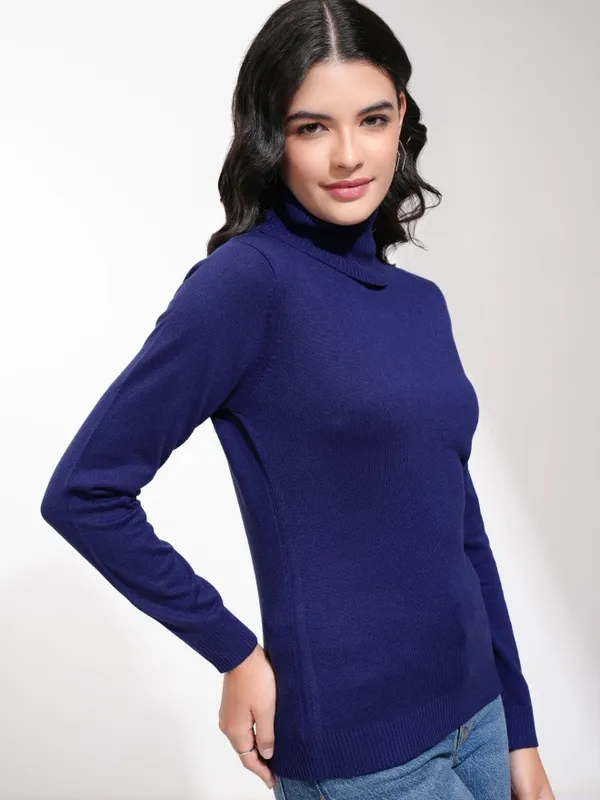  Tokyo Talkies Women Navy Blue Turtle Neck Sweaters