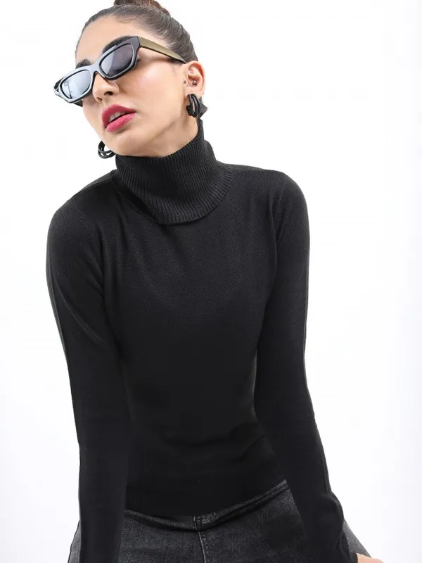  Ketch Women Black Turtle Neck Sweaters
