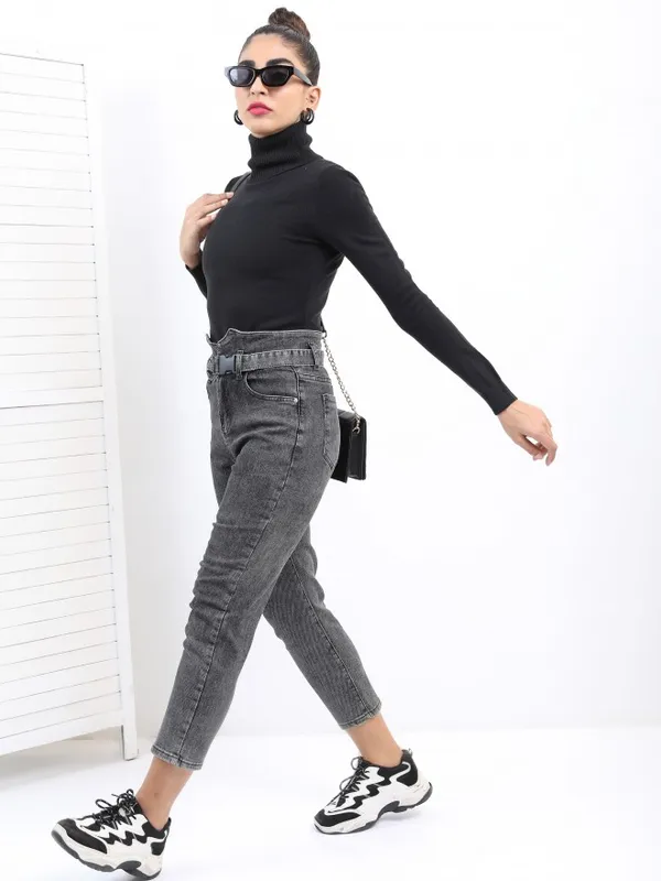 Ketch Women Black Turtle Neck Sweaters