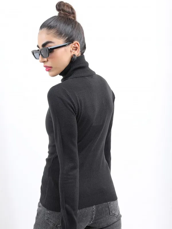  Ketch Women Black Turtle Neck Sweaters