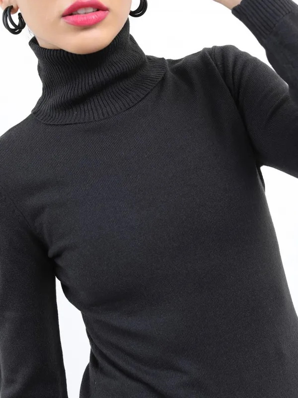  Ketch Women Black Turtle Neck Sweaters