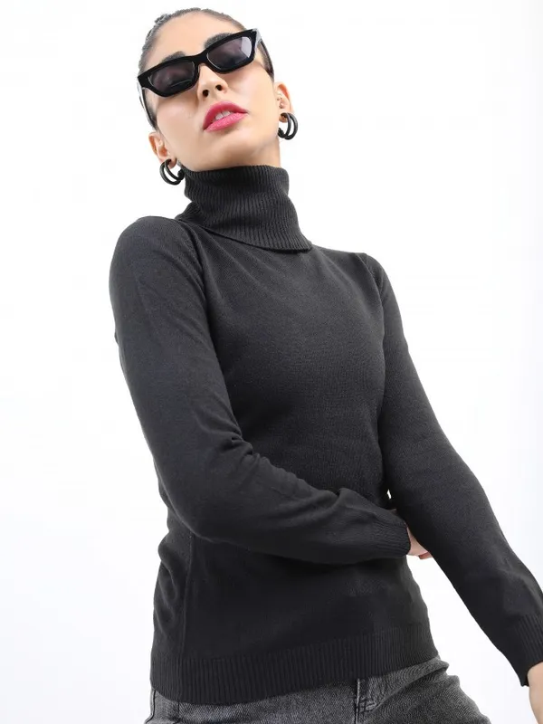  Ketch Women Black Turtle Neck Sweaters