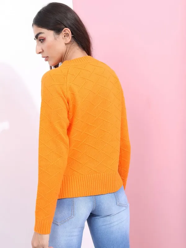 Tokyo Talkies Women Orange Round Neck Sweaters
