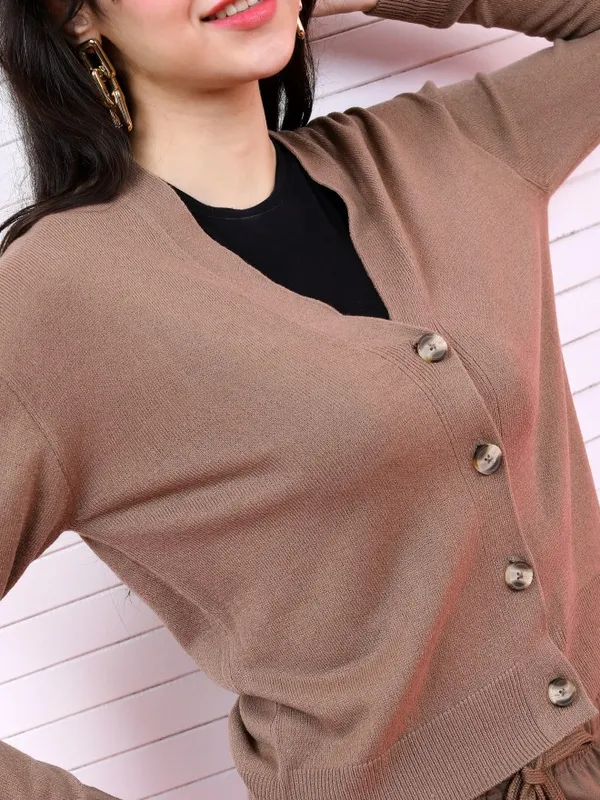 Tokyo Talkies Women Brown V Neck Sweaters