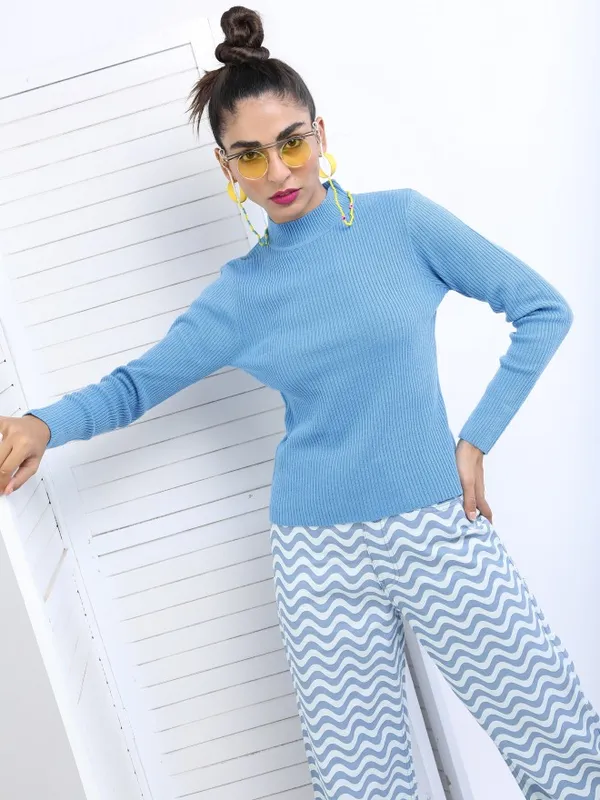  Ketch Women Blue Round Neck Sweaters