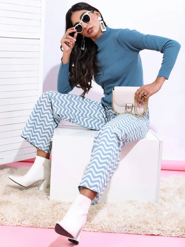  Ketch Women Blue Round Neck Sweaters