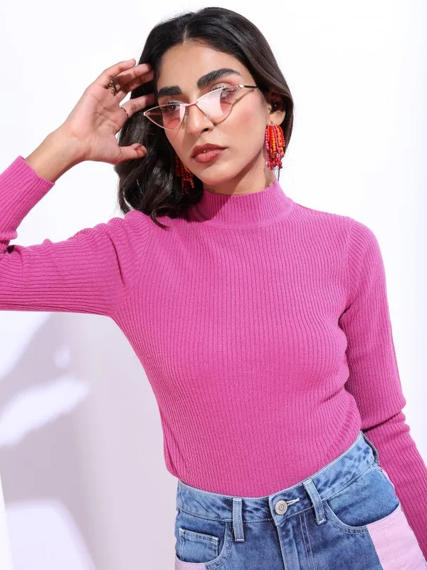  Ketch Women Pink Round Neck Sweaters