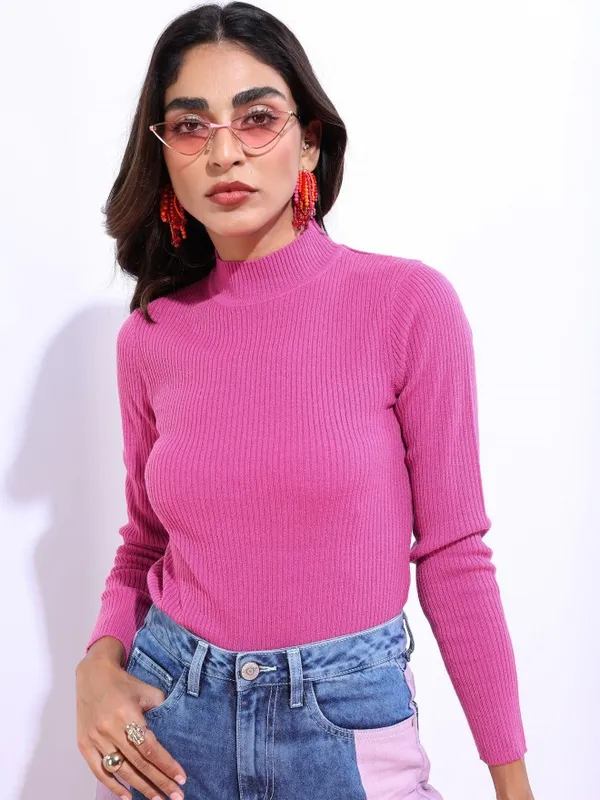  Ketch Women Pink Round Neck Sweaters