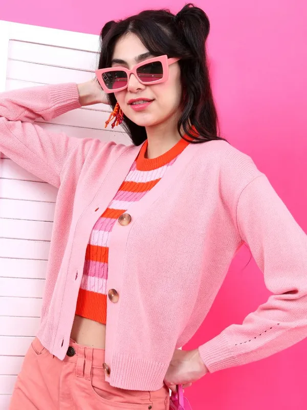  Tokyo Talkies Women Pink V-Neck Sweaters