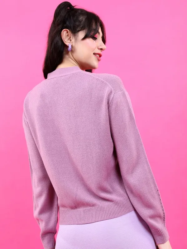  Tokyo Talkies Women Mauve Shawl Neck Sweaters