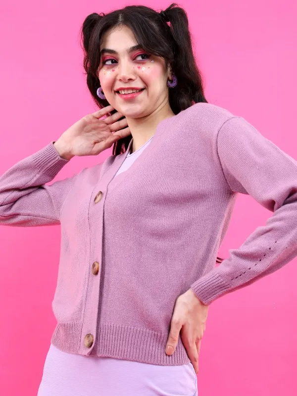  Tokyo Talkies Women Mauve Shawl Neck Sweaters