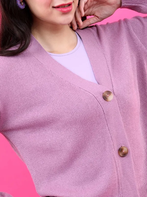  Tokyo Talkies Women Mauve Shawl Neck Sweaters