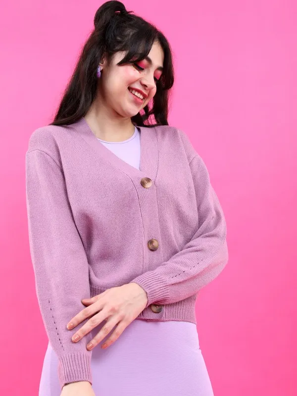  Tokyo Talkies Women Mauve Shawl Neck Sweaters