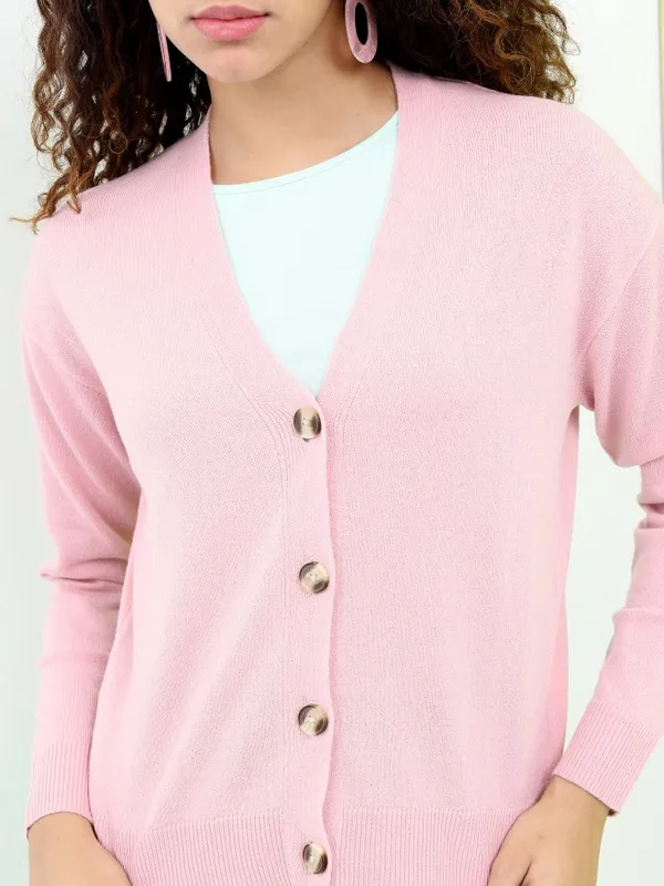 Tokyo Talkies Women Pink V Neck Sweaters
