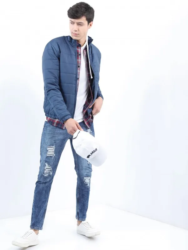 Ketch Men Navy Blue Solid Puffer Jacket