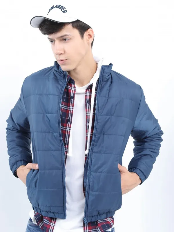 Ketch Men Navy Blue Solid Puffer Jacket