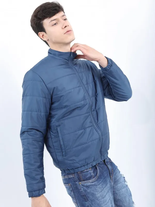 Ketch Men Navy Blue Solid Puffer Jacket