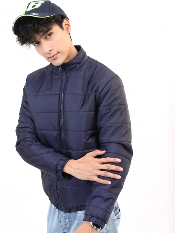  Ketch Men Blue Solid Puffer Jacket Jackets