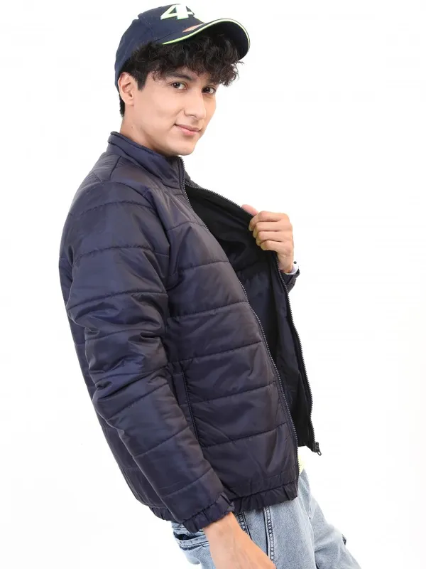  Ketch Men Blue Solid Puffer Jacket Jackets