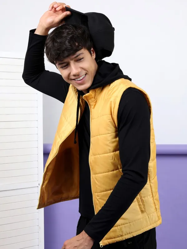  Highlander Men Mustard Solid Puffer Jacket Jackets