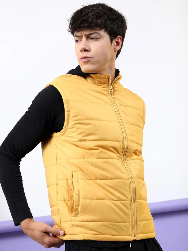  Highlander Men Mustard Solid Puffer Jacket Jackets