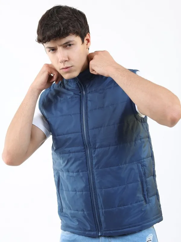  Ketch Men Navy Blue Solid Puffer Jacket Jackets