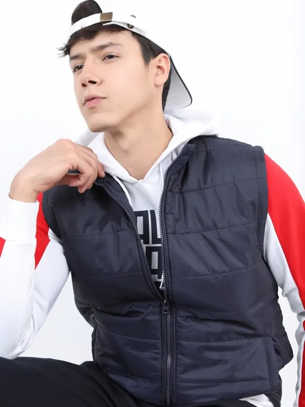  Ketch Men Blue Solid Puffer Jacket Jackets