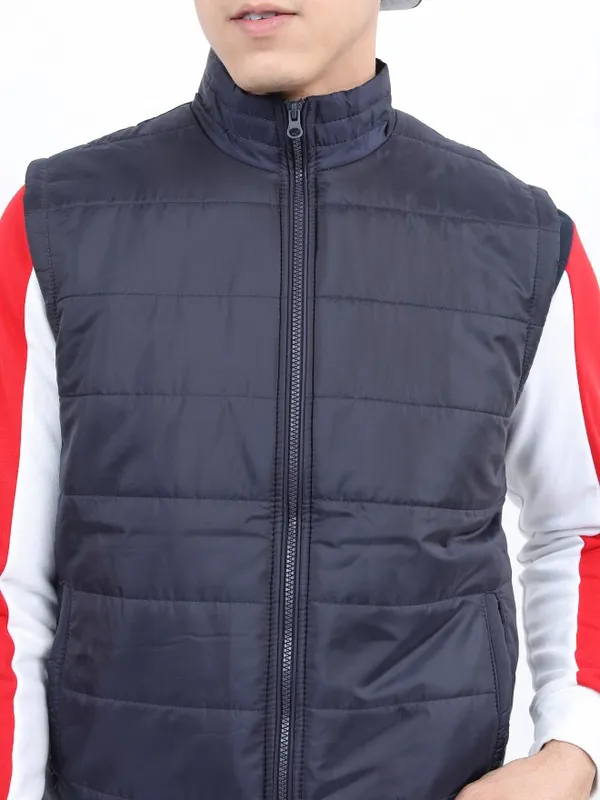  Ketch Men Blue Solid Puffer Jacket Jackets