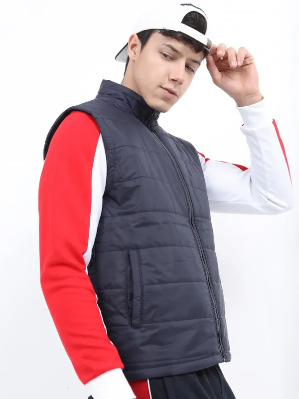  Ketch Men Blue Solid Puffer Jacket Jackets
