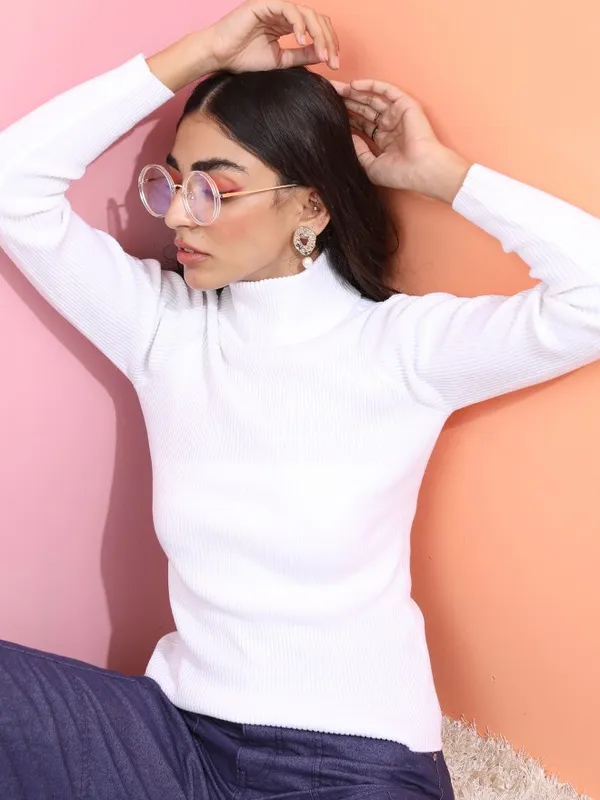  Tokyo Talkies Women White Turtle Neck Sweaters
