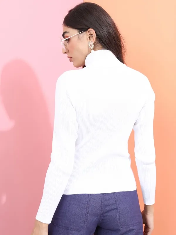  Tokyo Talkies Women White Turtle Neck Sweaters