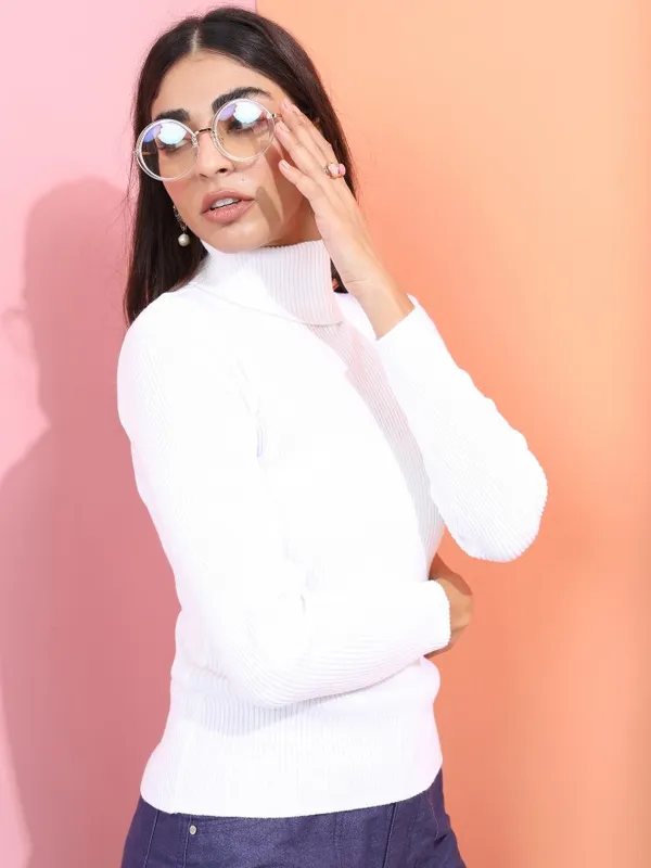  Tokyo Talkies Women White Turtle Neck Sweaters