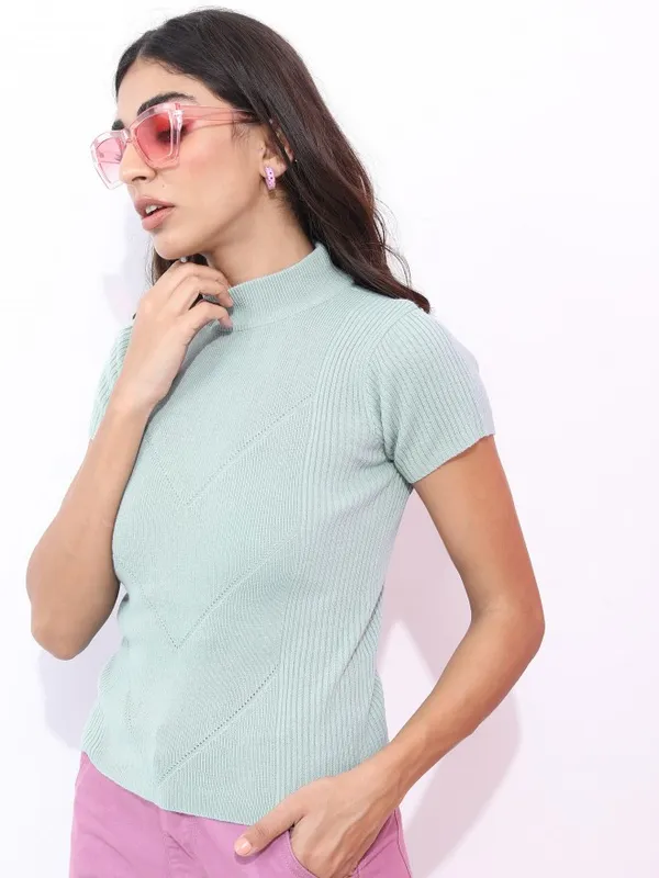  Ketch Women Blue Round Neck Sweaters