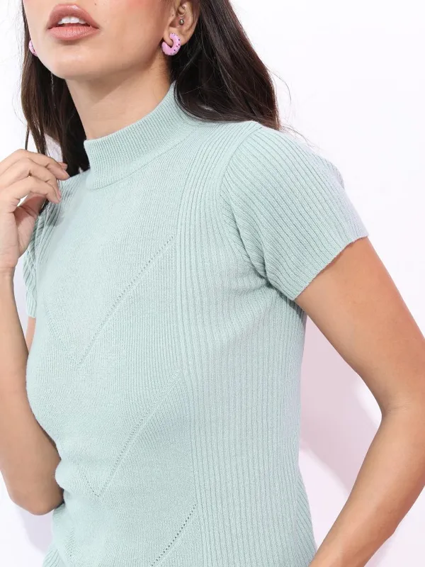  Ketch Women Blue Round Neck Sweaters