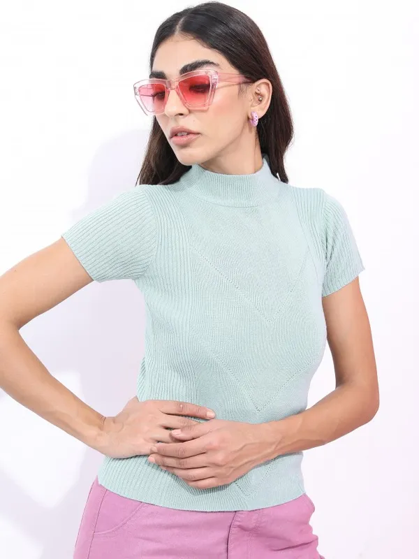  Ketch Women Blue Round Neck Sweaters