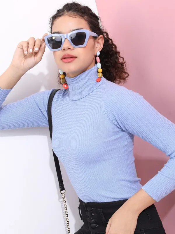  Tokyo Talkies Women Blue Turtle Neck Sweaters