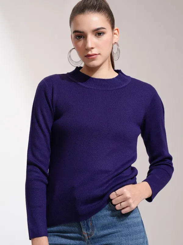  Tokyo Talkies Women Navy Blue Round Neck Sweaters
