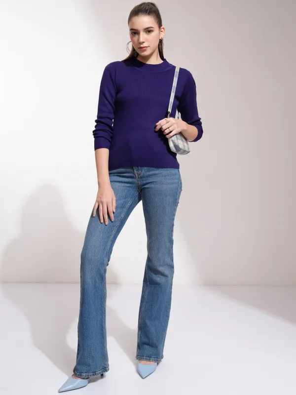 Tokyo Talkies Women Navy Blue Round Neck Sweaters