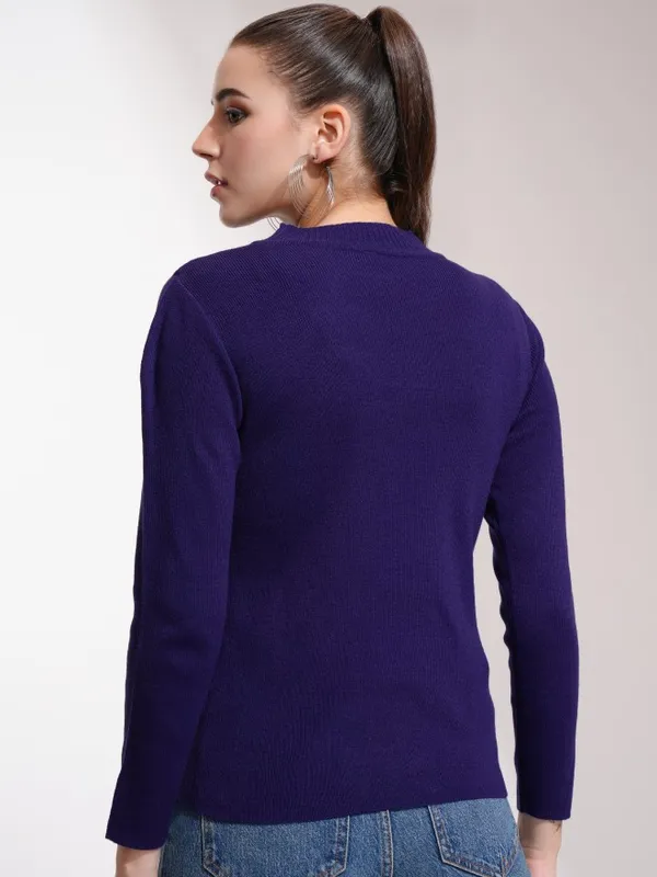  Tokyo Talkies Women Navy Blue Round Neck Sweaters