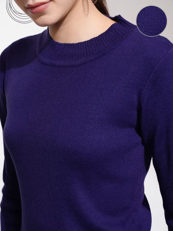  Tokyo Talkies Women Navy Blue Round Neck Sweaters