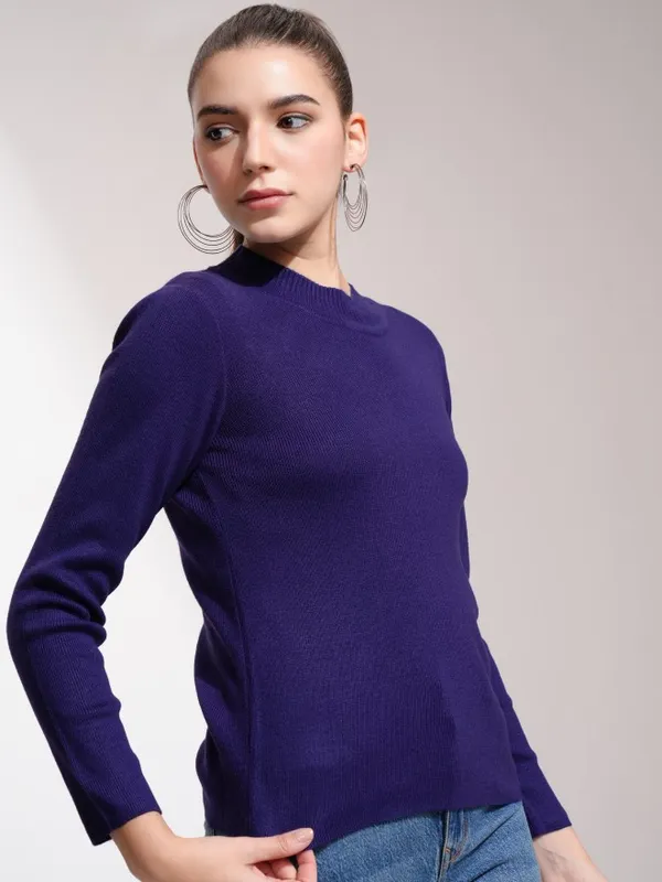  Tokyo Talkies Women Navy Blue Round Neck Sweaters