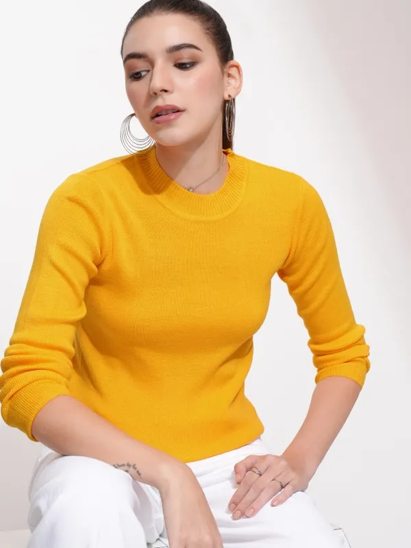  Tokyo Talkies Women Mustard Round Neck Sweaters